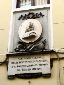 Placa conmemorativa a Miguel de Cervantes en el Barrio de las Letras